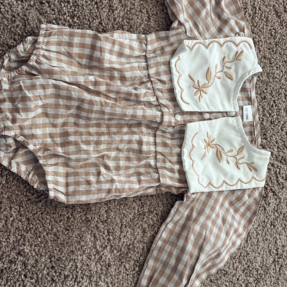 Brown and White Checkered Baby Romper